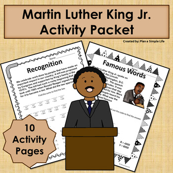 Preview of Martin Luther King Jr. Activity Packet No Prep Color and B&W MLK 
