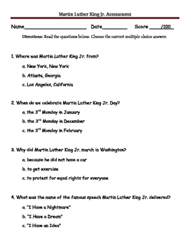 Preview of Martin Luther King Jr. Assessment
