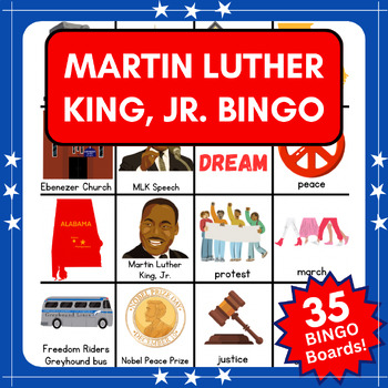 Preview of Martin Luther King Jr Bingo Game Activity Primary | 35 Boards, 16 MLK Vocabulary