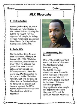 Martin Luther King, Jr. for ESL - Biographical Article and Activities