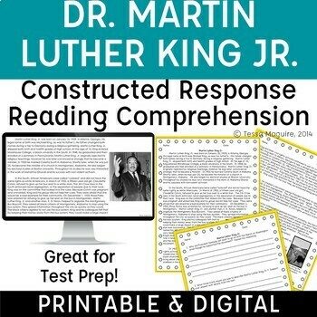 Preview of Martin Luther King Jr. Biography & Constructed Response Questions MLK Test Prep