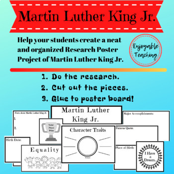 Preview of Martin Luther King Jr. Biography Research Poster Writing Kit