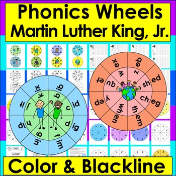 Preview of Martin Luther King, Jr. Phonics Blending Build Word Wheels Make Up To 63 Wheels