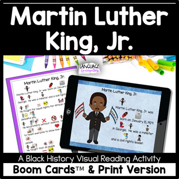 Preview of Martin Luther King Jr Boom Cards & Print Worksheets Black History Visual Reading