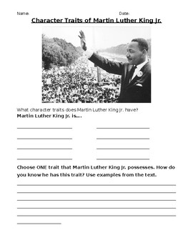 Preview of Martin Luther King Jr. Character Traits