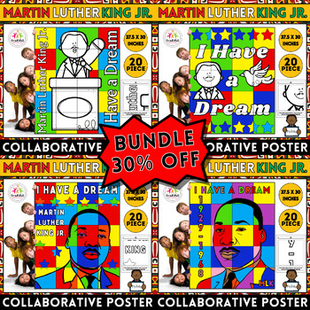 Preview of Martin Luther King Jr. Collaborative Coloring Posters Bundle Black History Craft