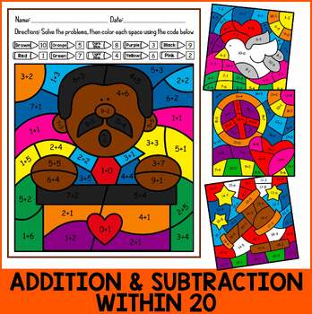 Preview of Black History Month Color By Number Addition and Subtraction within 20