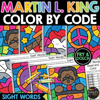 Preview of Martin Luther King Jr Color by Code Sight Words Activity Coloring Pages