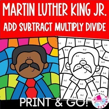 Preview of Martin Luther King Jr Color by Number Code Addition Subtraction Multiplication