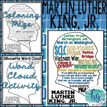 Preview of Martin Luther King, Jr. Coloring Page and Word Cloud Activity