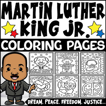 Preview of Martin Luther King Jr. Coloring Pages: Dream, Peace, Freedom, Justice, Equality
