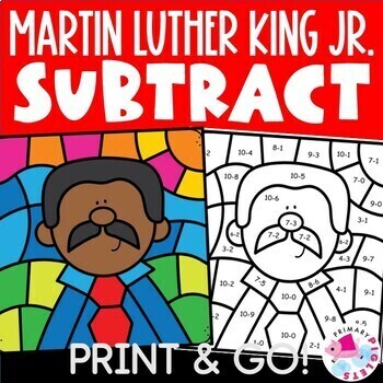 Preview of Martin Luther King Jr Coloring Pages Subtraction Color by Number Code Bundle