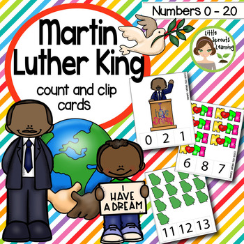 Preview of Martin Luther King Jr. Counting Clip cards (Numbers 0-20 plus worksheets)