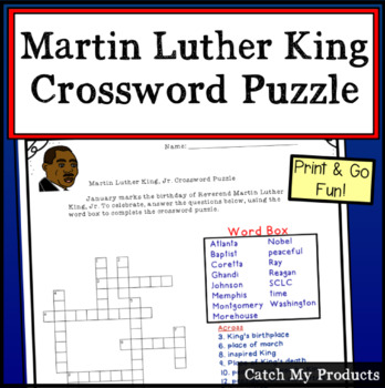 Preview of Martin Luther King Jr. Crossword Puzzle for Black History Month