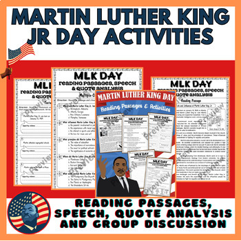 Preview of Martin Luther King Jr Day Activities - Reading Passages, Speech & Quote Analysis