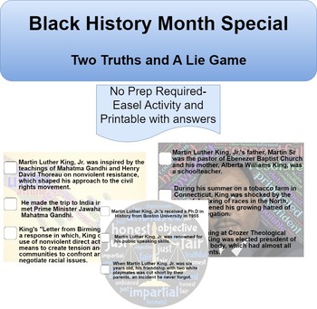 Preview of Black History Month Activities and Games: Two Truths & A Lie- (No Prep)