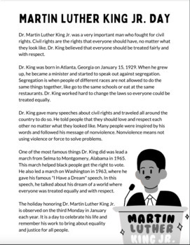 Martin Luther King Jr. Bio and Cause and Effect Worksheet by ELA ...