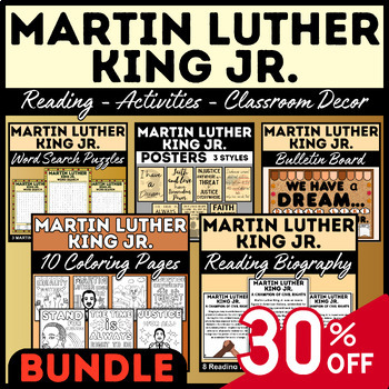 Preview of Martin Luther King Jr. Day Bundle | Reading Biography, Classroom decor, Coloring
