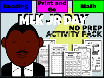Preview of Martin Luther King Jr Day Celebration Reading and Math Activity Worksheets