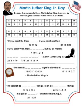 Preview of Martin Luther King Jr Day Cryptogram, MLK Quotes