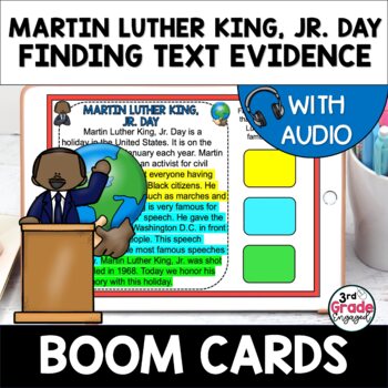 Preview of Martin Luther King Jr Day Finding Citing Text Evidence Reading Boom Cards Audio