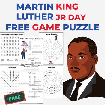 Preview of Martin Luther King Jr Day Free Game Puzzle Crossword Word Search Maze Printable