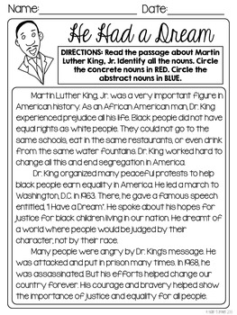 Martin Luther King, Jr. Day Grammar Packet by Blair Turner | TpT