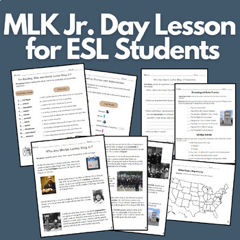 Preview of Martin Luther King Jr. Day Lesson for ESL Students (Article & Activities)