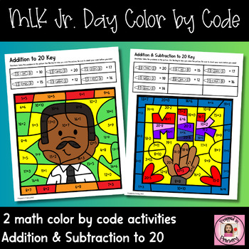 Preview of Martin Luther King Jr. Day Math Color by Code | Addition and Subtraction to 20