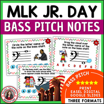 Preview of Martin Luther King Jr. Day Music Activities - Bass Clef Notes Worksheets