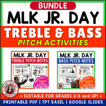 Preview of Martin Luther King Music Activities  - Treble and Bass Clef Notes Worksheets