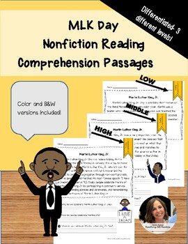 Preview of Martin Luther King Jr Day Nonfiction Reading Comprehension Passages for MLK Day