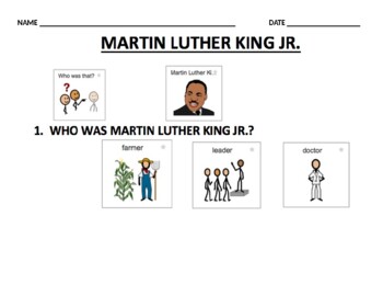 Preview of Martin Luther King Jr. Day Questions with visual supports / Sentence Unscramble
