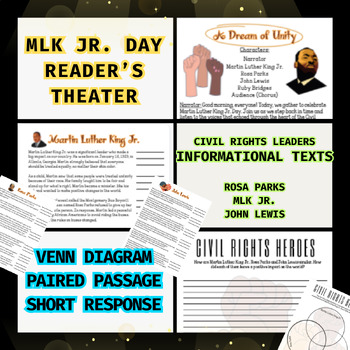 Preview of Martin Luther King Jr. Day Readers Theater Civil MLK ELA Read Write Venn Diagram