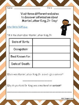 Martin Luther King, Jr. Day Webquest For Classroom & Distance Learning