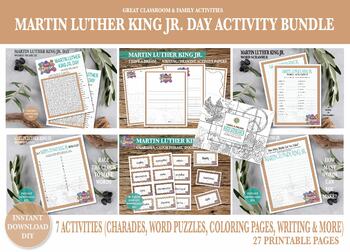 Preview of Martin Luther King Jr. Day Bundle, Word Puzzles, Writing, Coloring, Charades