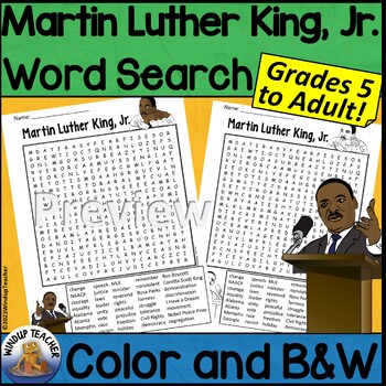 Preview of Martin Luther King, Jr. Day Word Search Activity Hard for Grades 5 to Adult 