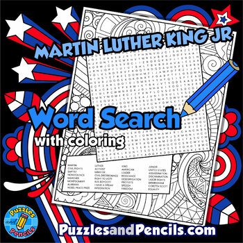 Preview of Martin Luther King Jr Day Word Search Puzzle Activity with Coloring | Wordsearch