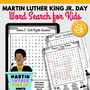 Preview of Martin Luther King Jr. Day Word Search Worksheet for Kids