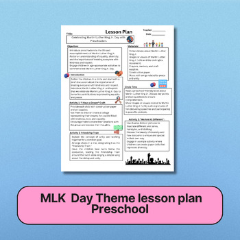Preview of Martin Luther King Jr. Day  preschool  Themed lesson plan
