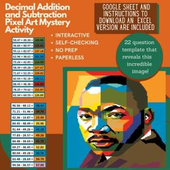 Preview of Martin Luther King, Jr Decimal Addition and Subtraction Pixel Art Mystery