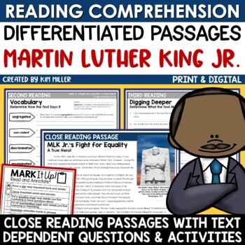 Preview of Martin Luther King Jr. Reading Comprehension Passages MLK Jr Activities