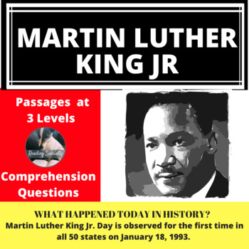 Preview of Martin Luther King Jr Differentiated Reading Comprehension Passage January 18