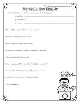 Martin Luther King, Jr. Differentiated Reading Passages & Questions
