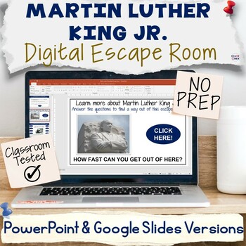 Preview of Martin Luther King Jr. Digital Escape Room - MLK Day NO PREP Trivia ELA Activity
