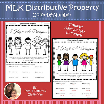 Preview of Black History Month MLK | Distributive Property | Color-by-Number Worksheet