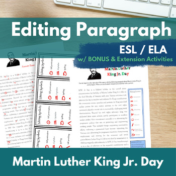 Preview of Martin Luther King Jr  ESL/ELA Editing Paragraph w/ Bonus and Extension Activity