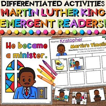Preview of Martin Luther King Jr Early Readers, Reading Comprehension & Timeline Activities