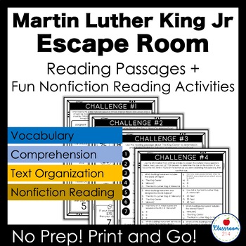 Preview of Martin Luther King Jr. Escape Room Nonfiction Reading Comprehension
