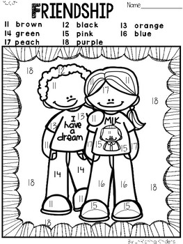 Martin Luther King, Jr. FRIENDSHIP Color By Number by EnRiching Kinders